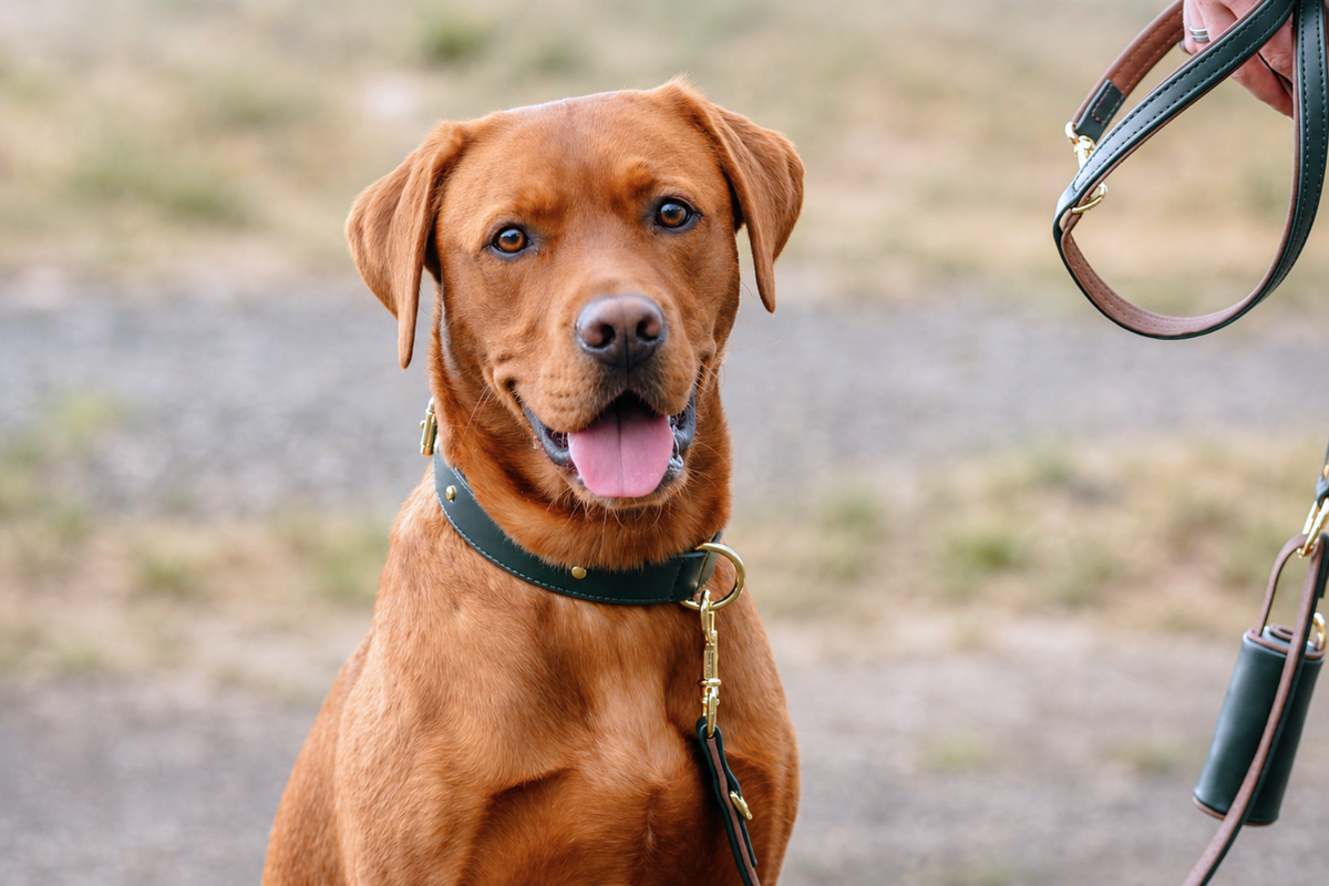 Apple Leather Leash in Winter Green