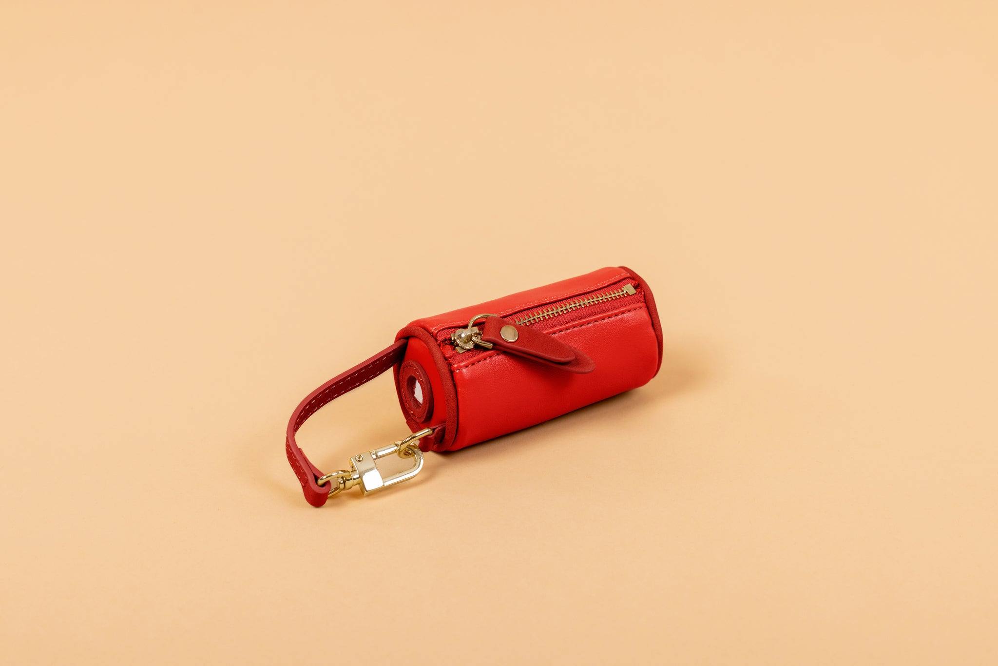 Apple Leather Poop Bag in Festive Red