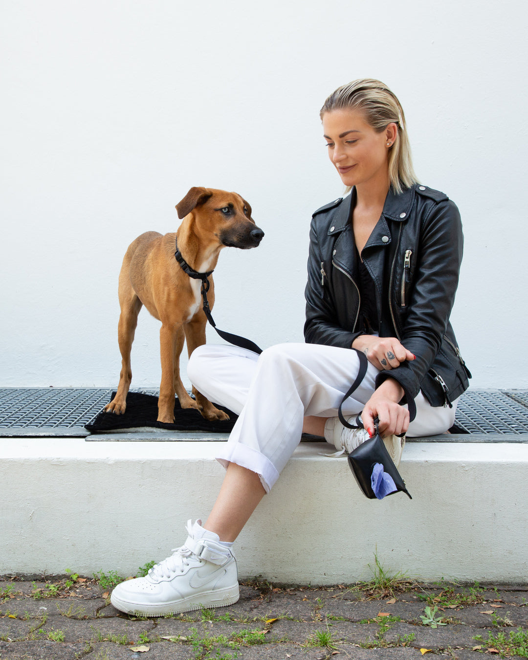 Kotbeutelspender aus Leder in Schwarz