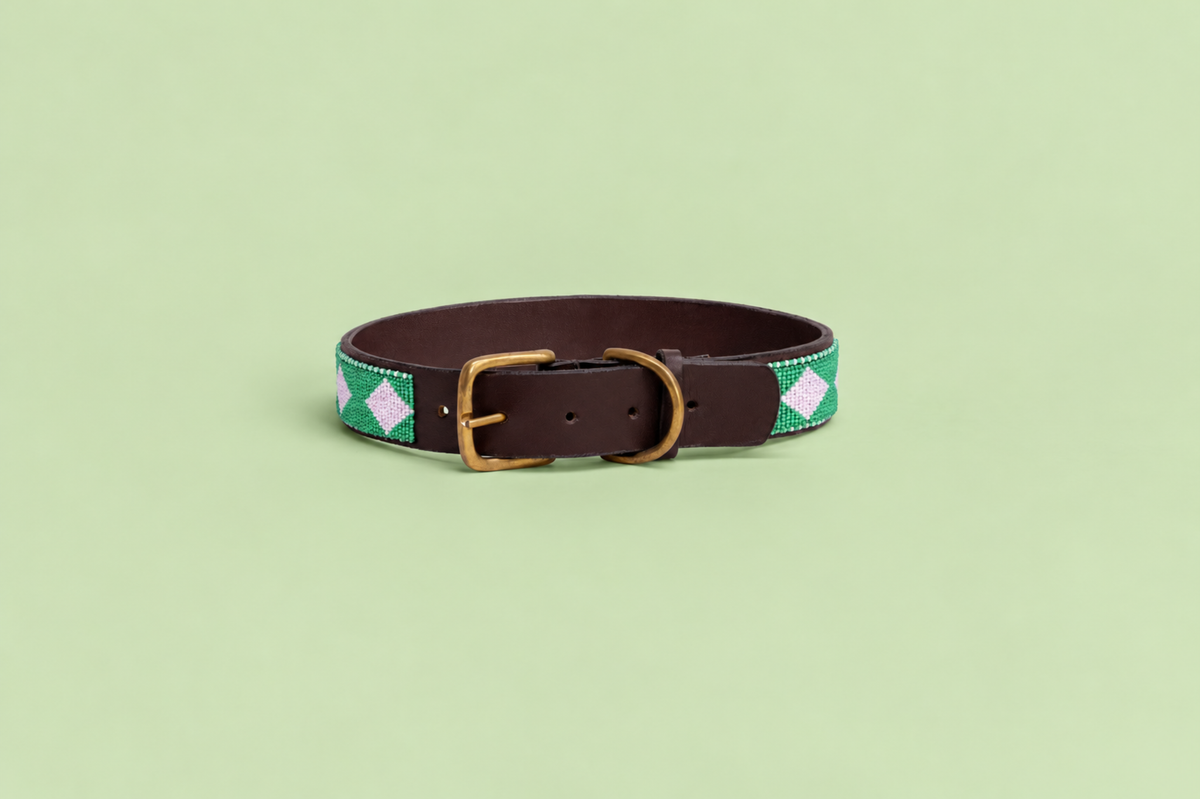 Perlenhalsband | Grün & Weiß