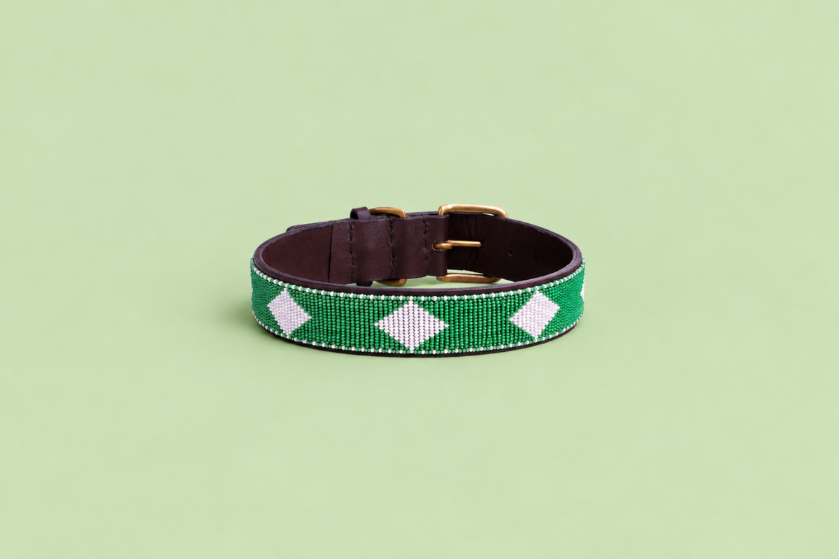 Perlenhalsband | Grün & Weiß