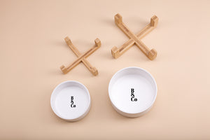 Ceramic Bowls with Wooden Stands