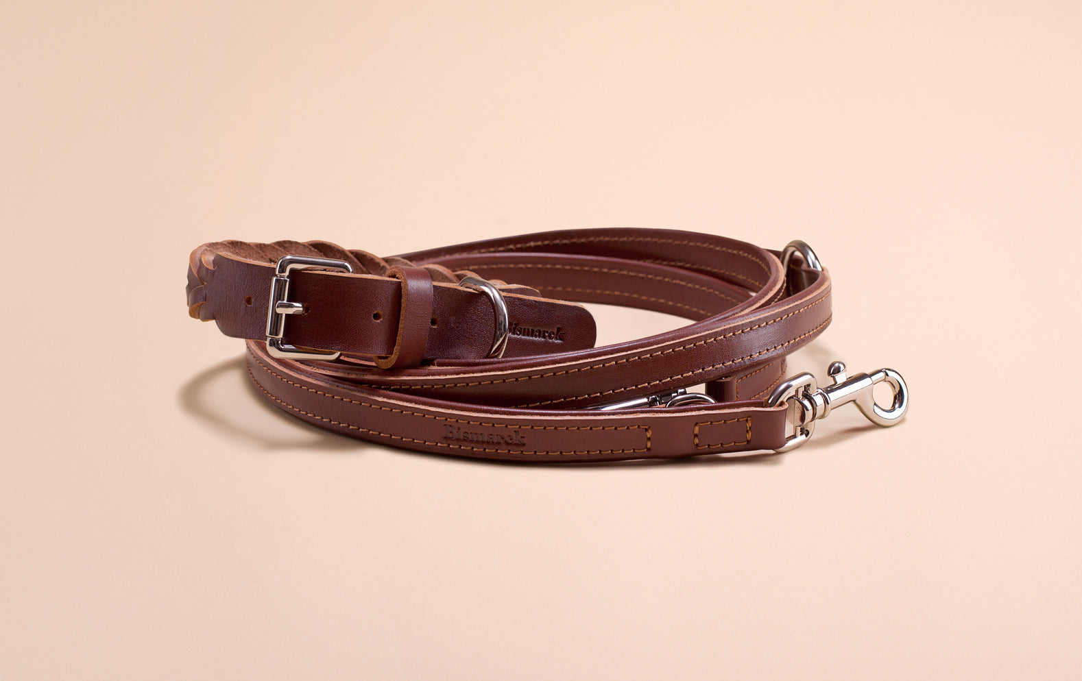 Plaited Leather Collar in Cognac